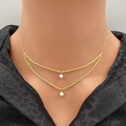 عقد لولو زراعي ذهب عيار 18 الوزن 1.82 جرام