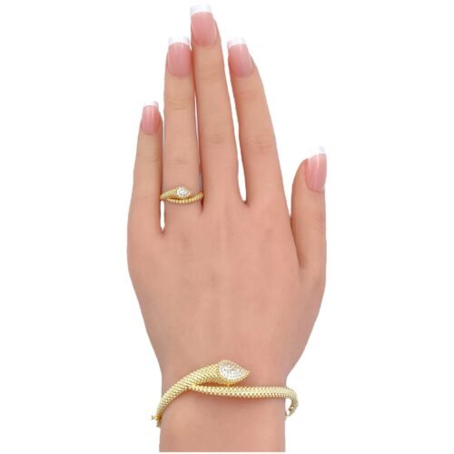 اسوارة وخاتم ذهب عيار 18 وزن 10.98 جم شكل ثعبان مرصع لامع